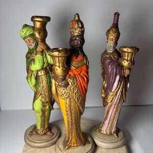 Vintage‎ Set of Wise Men Nativity Figures Candle Holders Christmas Decor Ceramic